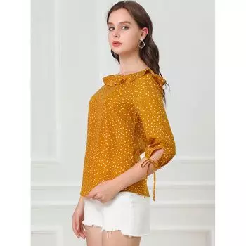 Женский винтажный топ с рукавом 3/4, блузка в горошек с оборками и вырезом «лодочка» ALLEGRA K, ярко-розовый