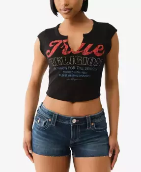 Женский винтажный топ с V-образным вырезом и резинкой True Religion, черный