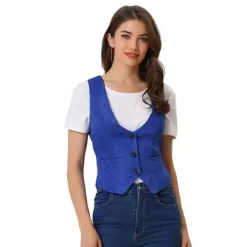 Женский винтажный жилет на пуговицах в стиле стимпанк, жаккардовый костюм без рукавов, жилет ALLEGRA K, цвет Royal Blue