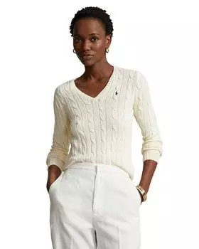 Женский вязаный хлопковый свитер с V-образным вырезом Ralph Lauren, белый