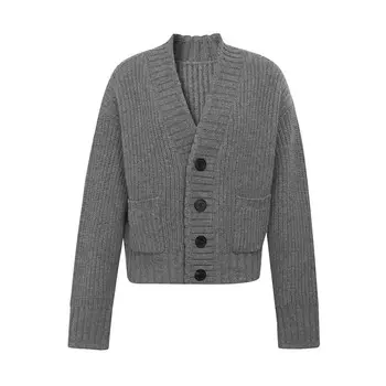 Женский вязаный кардиган Deep Breath с длинными рукавами, серый