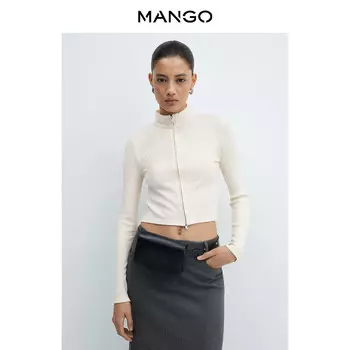 Женский вязаный кардиган Mango с высоким воротником, синий