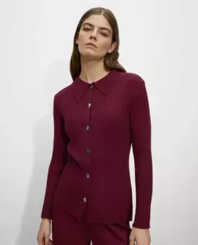 Женский вязаный кардиган на пуговицах с воротником-поло, однотонный Parfois, красный