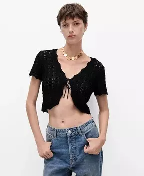 Женский вязаный кардиган с бантом MANGO, черный