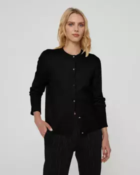 Женский вязаный кардиган с длинными рукавами и круглым вырезом Paz Torras, черный