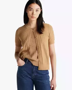 Женский вязаный кардиган с короткими рукавами и круглым вырезом Tommy Hilfiger, коричневый