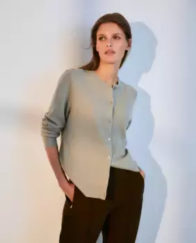 Женский вязаный кардиган с круглым вырезом из 100% кашемира Woman El Corte Ingls, цвет Verde Salvia