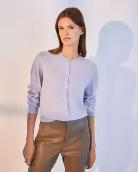 Женский вязаный кардиган с круглым вырезом из 100% кашемира Woman El Corte Ingls, голубой