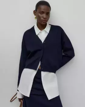 Женский вязаный кардиган с ребристой отделкой Adolfo Dominguez, темно-синий