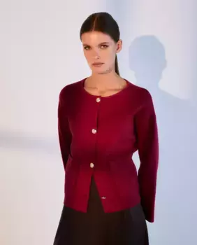 Женский вязаный кардиган с золотой пуговицей Woman El Corte Ingls, цвет 291 Berenjena