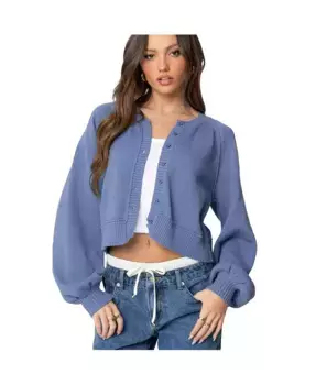 Женский вязаный кардиган Sammi с рукавами-фонариками Edikted, синий