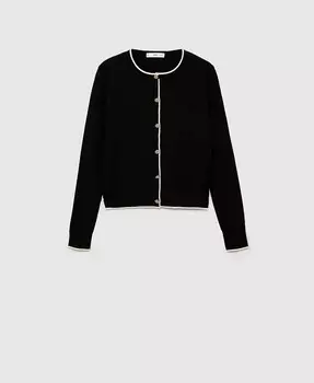 Женский вязаный кардиган в полоску MANGO, черный