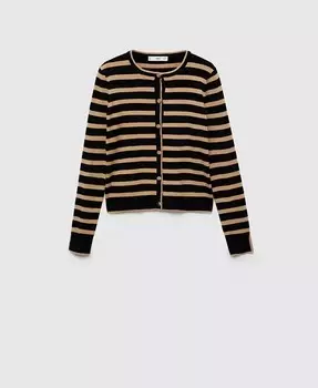 Женский вязаный кардиган в полоску MANGO, коричневый