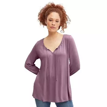 Женский вязаный крестьянский топ Ellos больших размеров с вырезом «капля», цвет Pale Grape