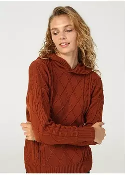 Женский вязаный плиточный свитер с воротником с капюшоном People By Fabrika