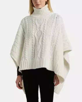 Женский вязаный пончо с полуводолазкой Lauren Ralph Lauren, кремовый