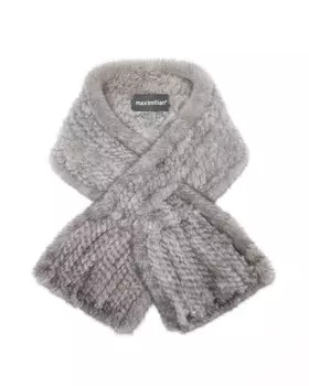 Женский вязаный шарф из норки с рюшами серого цвета Maximilian, светло-серый
