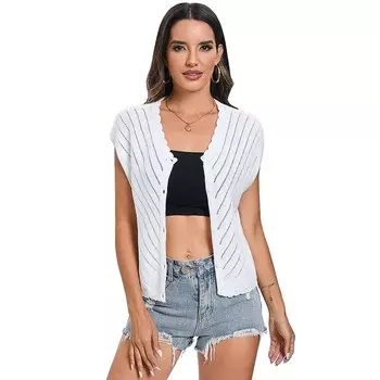 Женский вязаный свитер без рукавов с v-образным вырезом, жилет, повседневный однотонный топ на бретелях MISSKY, белый