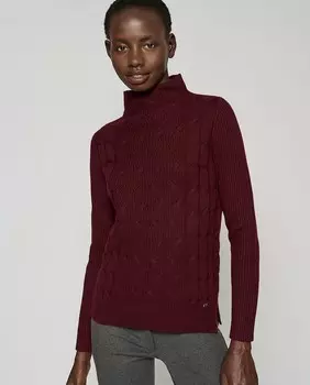 Женский вязаный свитер косами и резинкой Roberto Verino, бордо