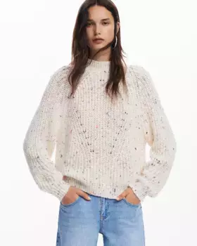 Женский вязаный свитер оверсайз с ажуром Desigual, белый