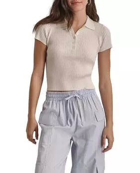 Женский вязаный свитер-поло с короткими рукавами Dkny Jeans, белый
