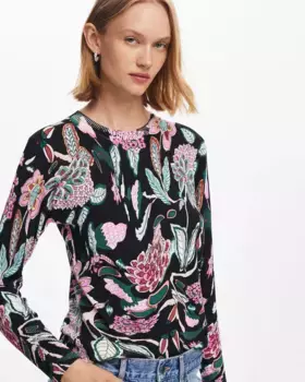 Женский вязаный свитер с ботаническими рисунками Desigual, черный