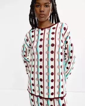 Женский вязаный свитер с длинными рукавами и узором в горошек Parfois, белый