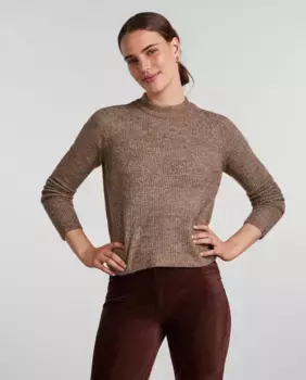 Женский вязаный свитер с длинными рукавами Pieces, коричневый