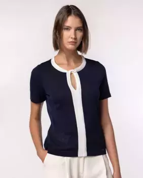 Женский вязаный свитер с контрастной центральной полосой Naulover, тёмно-синий