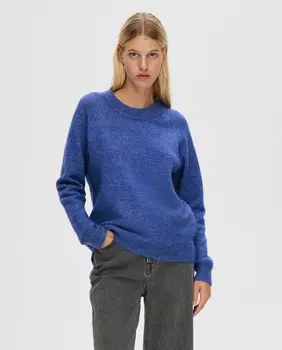 Женский вязаный свитер с круглым вырезом Selected Femme, синий