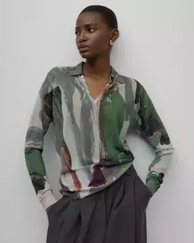 Женский вязаный свитер с принтом и воротником-поло Adolfo Dominguez, зеленый