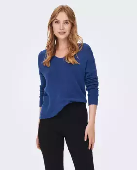 Женский вязаный свитер с V-образным вырезом jdy, цвет Azul ndigo