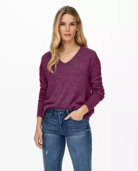 Женский вязаный свитер с V-образным вырезом jdy, фиолетовый