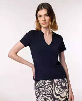 Женский вязаный свитер с V-образным вырезом и короткими рукавами Naulover, тёмно-синий