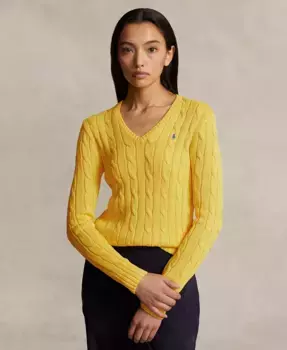 Женский вязаный свитер с V-образным вырезом из хлопка Polo Ralph Lauren, желтый