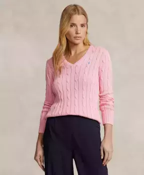 Женский вязаный свитер с V-образным вырезом из хлопка Polo Ralph Lauren, розовый