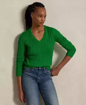 Женский вязаный свитер с V-образным вырезом из хлопка Polo Ralph Lauren, зеленый