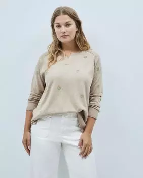 Женский вязаный свитер с V-образным вырезом Couchel, коричневый