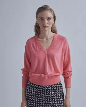 Женский вязаный свитер с V-образным вырезом и длинными рукавами Lola Casademunt, розовый