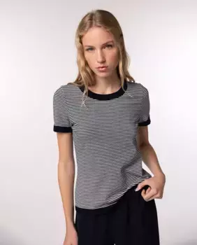 Женский вязаный свитер в полоску с короткими рукавами Naulover, тёмно-синий