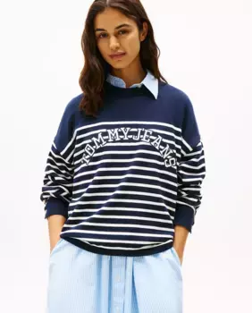 Женский вязаный свитер в университетском стиле с полосатым узором Tommy Jeans, тёмно-синий