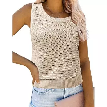 Женский вязаный свитер, жилет, летние майки, круглый вырез, вязаный крючком, укороченный топ без рукавов MISSKY, цвет Apricot