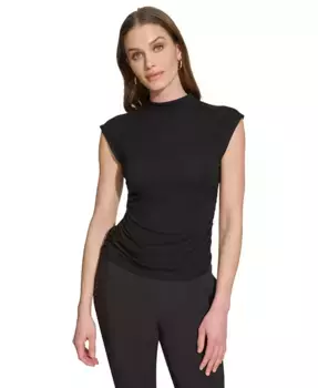 Женский вязаный топ без рукавов с высоким воротником, Regular & Petite DKNY, черный