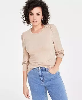 Женский вязаный топ с длинными рукавами и пуговицами на плечах On 34th, бежевый