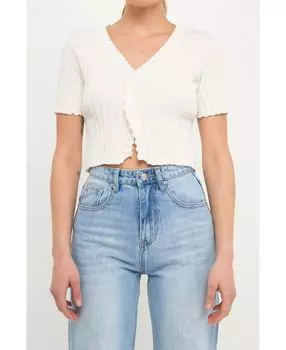 Женский вязаный топ с короткими рукавами и рюшами endless rose, белый