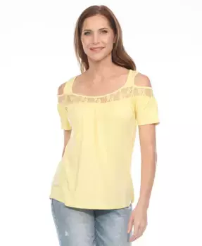 Женский вязаный топ с кружевной отделкой и открытыми плечами White Mark, желтый