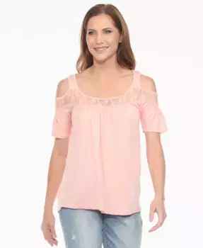 Женский вязаный топ с кружевной отделкой и открытыми плечами White Mark, розовый