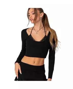 Женский вязаный топ с кружевным бюстгальтером Edikted, черный