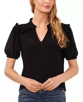 Женский вязаный топ с объемными рукавами и рюшами на клипсе CeCe, серый