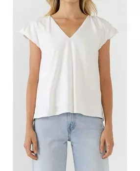 Женский вязаный топ с объемными рукавами English Factory, белый